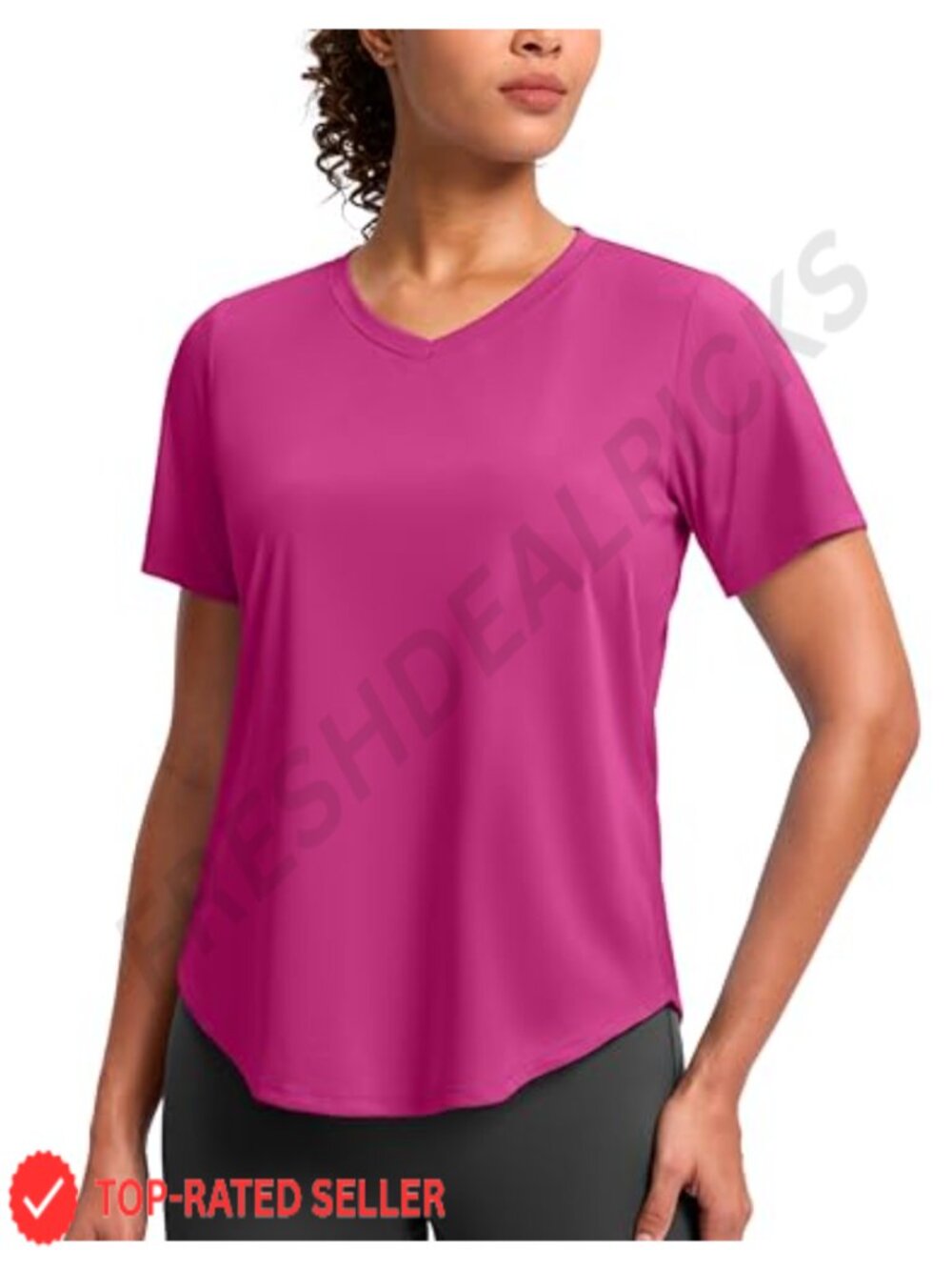 Womens V-Neck Short Sleeve Dry Fit Workout Sun Shirt Active Tee